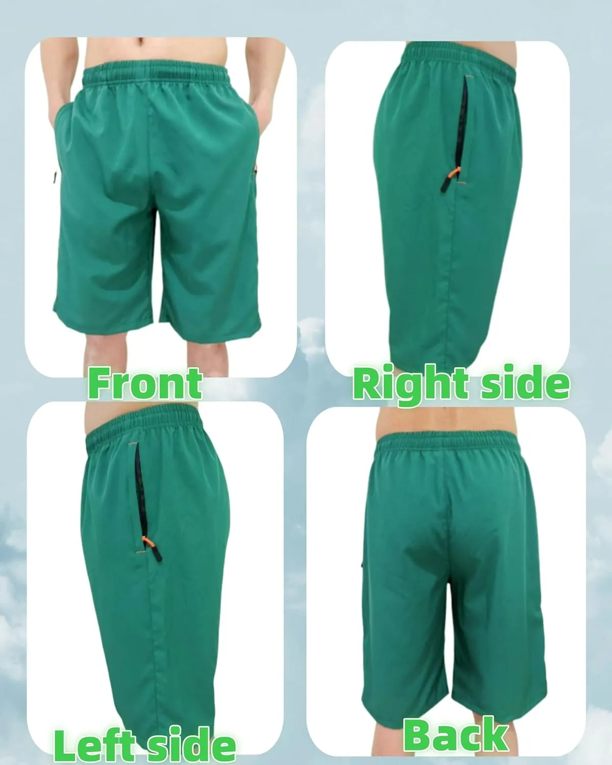 Men's Athletic Running Workout Shorts 11 inches Swim Trunks with Ziper Pockets Quick Dry Lightweight