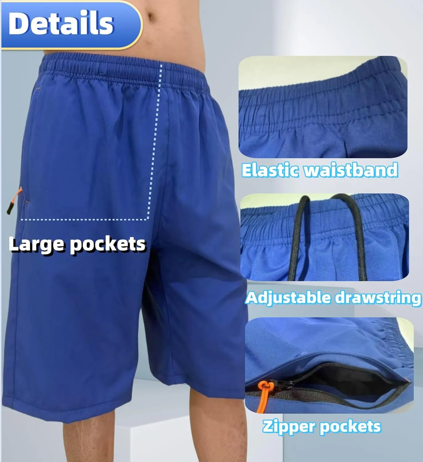 Men's Athletic Running Workout Shorts 11 inches Swim Trunks with Ziper Pockets Quick Dry Lightweight