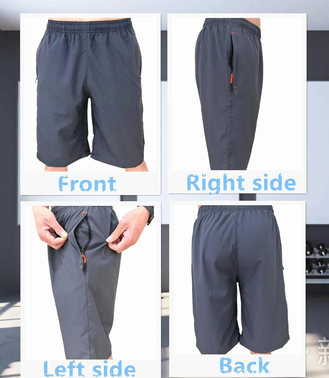 Men's Athletic Running Workout Shorts 11 inches Swim Trunks with Ziper Pockets Quick Dry Lightweight