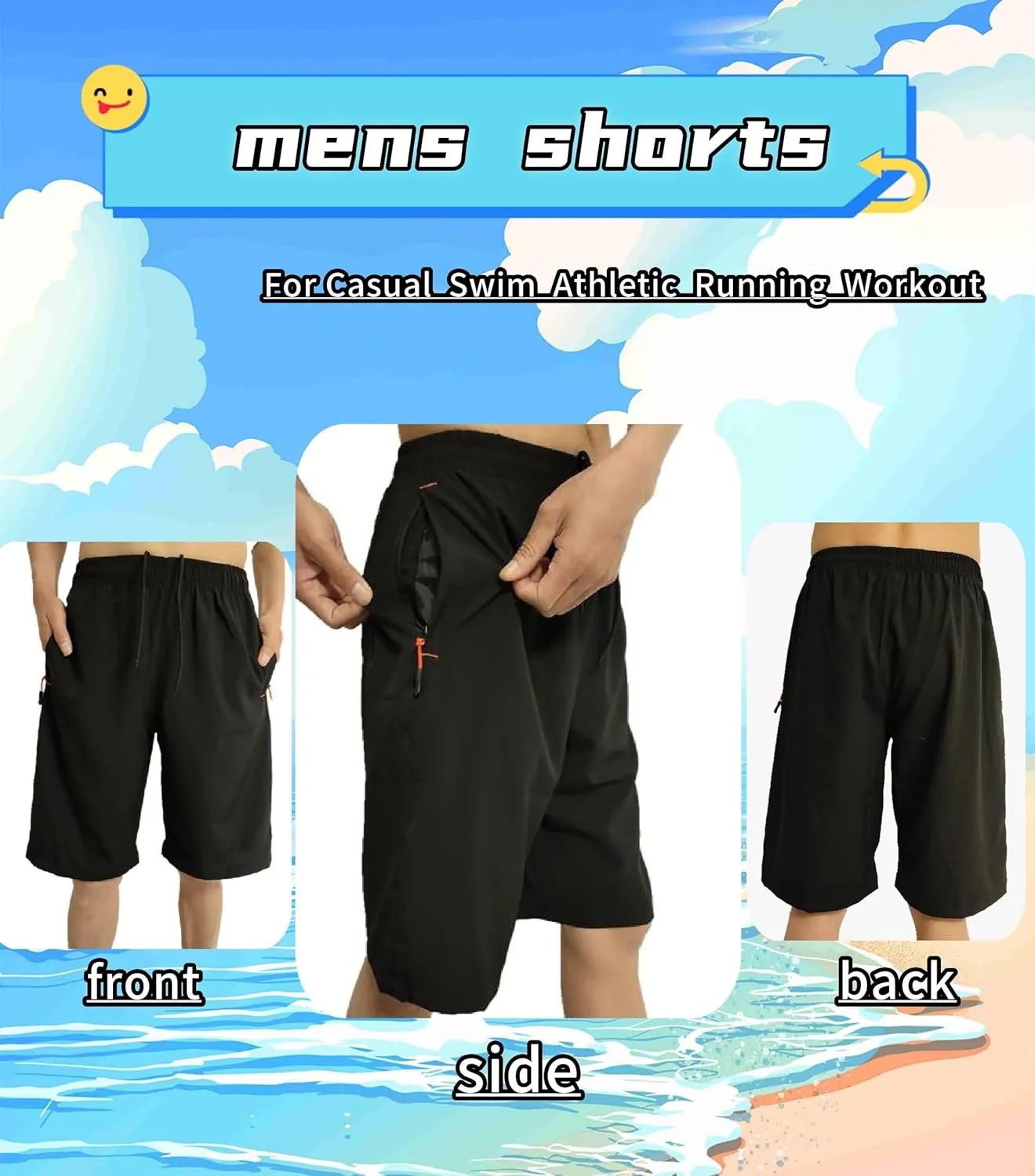 Men's Athletic Running Workout Shorts 11 inches Swim Trunks with Ziper Pockets Quick Dry Lightweight