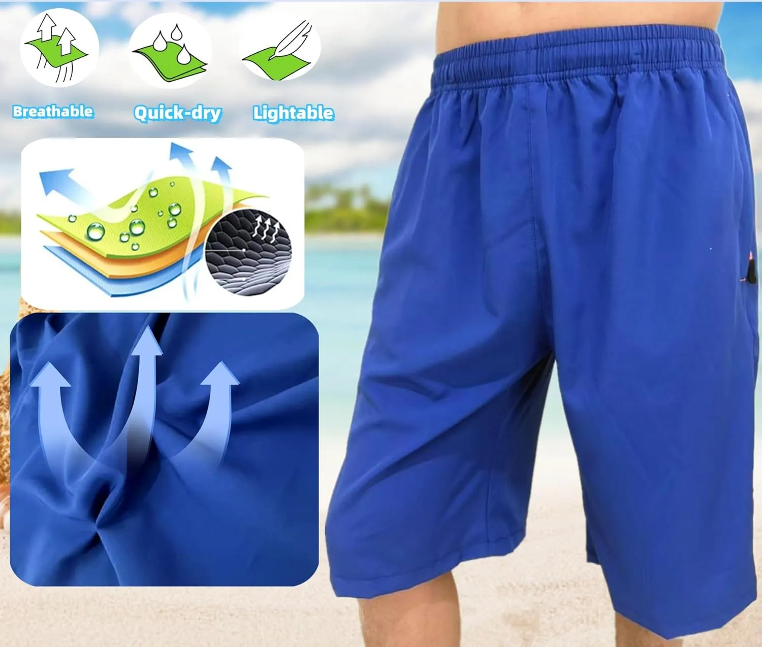 Men's Athletic Running Workout Shorts 11 inches Swim Trunks with Ziper Pockets Quick Dry Lightweight