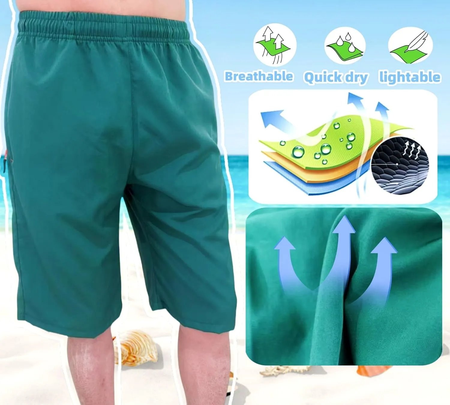 Men's Athletic Running Workout Shorts 11 inches Swim Trunks with Ziper Pockets Quick Dry Lightweight