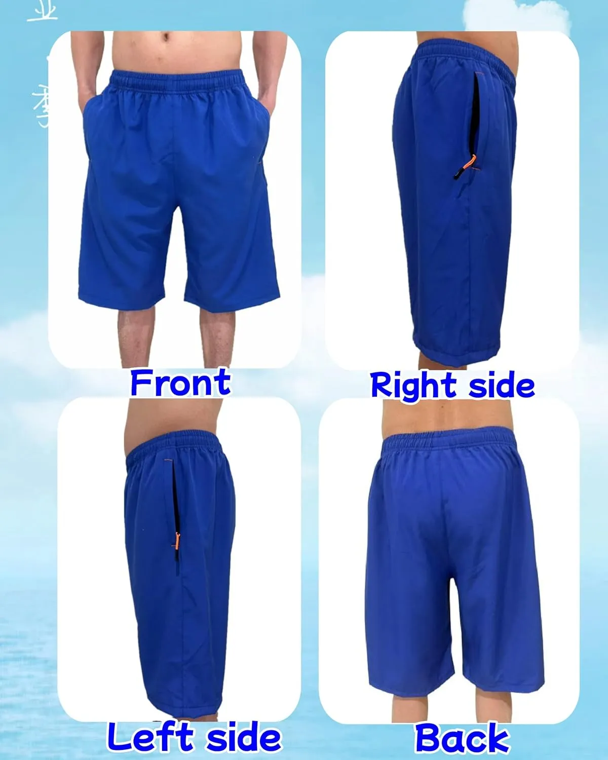 Men's Athletic Running Workout Shorts 11 inches Swim Trunks with Ziper Pockets Quick Dry Lightweight