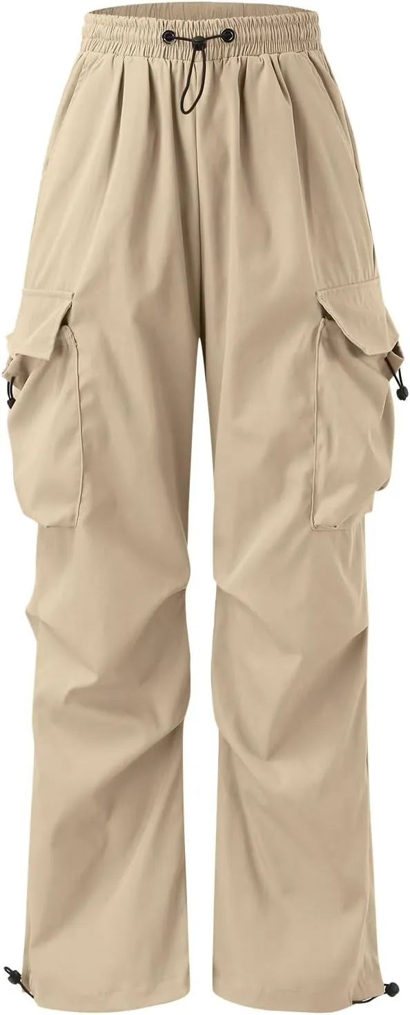 Men's Baggy Cargo Pants Casual Parachute Pants Elastic Waist Drawstring Loose Fit Outdoor Multi Pockets