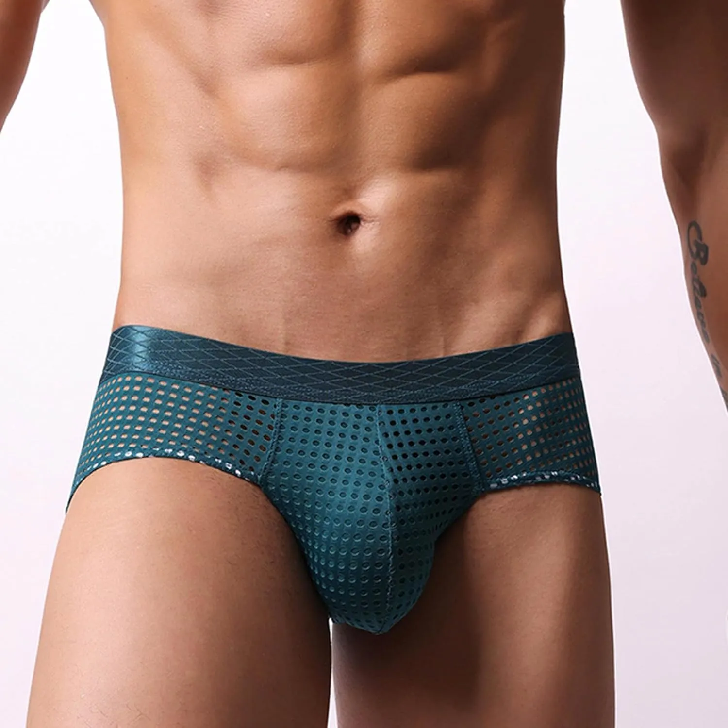 Men's Breathable Mesh Briefs Sexy Low Waist Front Pouch Underwear Lightweight Thin Quick Dry Close Fitting Panties