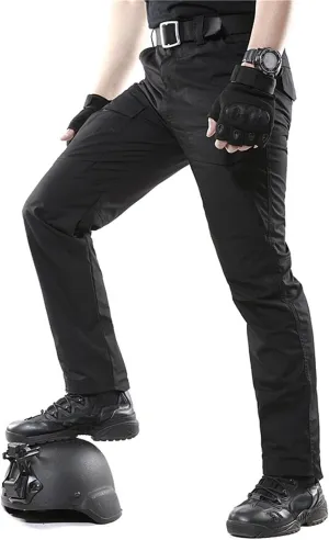 Men's Camouflage Slim-Fitting Pants Elastic Waist Tactical Training Multi-Pocket Work Pants