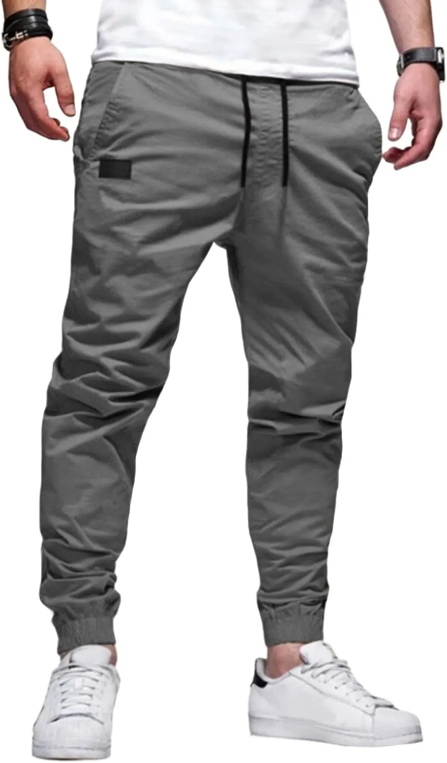 Mens Casual Joggers Pants Elastic Drawstring Chino Cargo Pants Hiking Outdoor Track Sweatpants