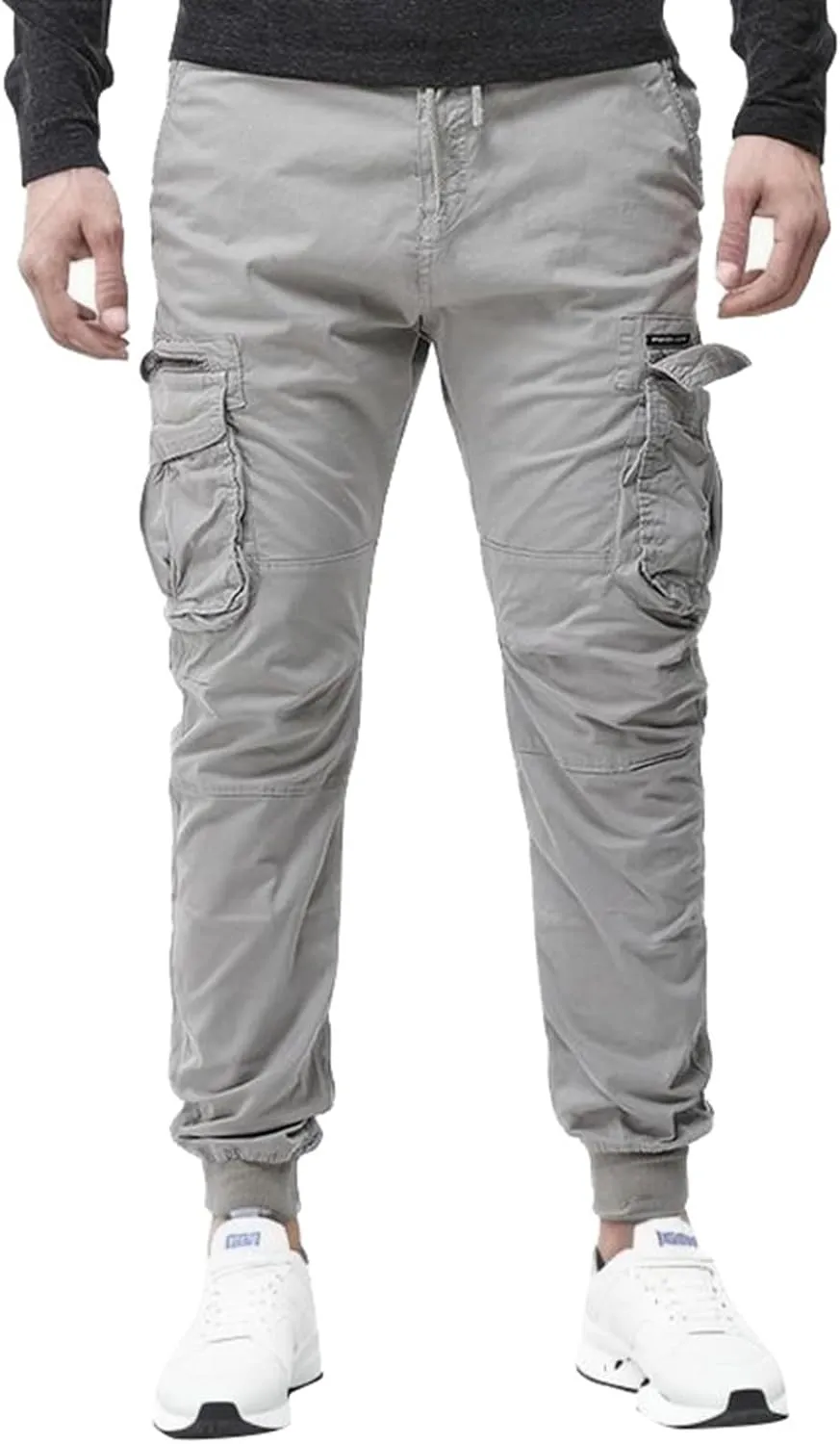 Mens Fashion Cargo Pants Casual Cotton Tapered Trousers Stretch Twill Drawstring Athletic Joggers Sweatpant with Pocket