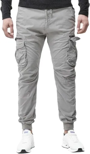 Mens Fashion Cargo Pants Casual Cotton Tapered Trousers Stretch Twill Drawstring Athletic Joggers Sweatpant with Pocket