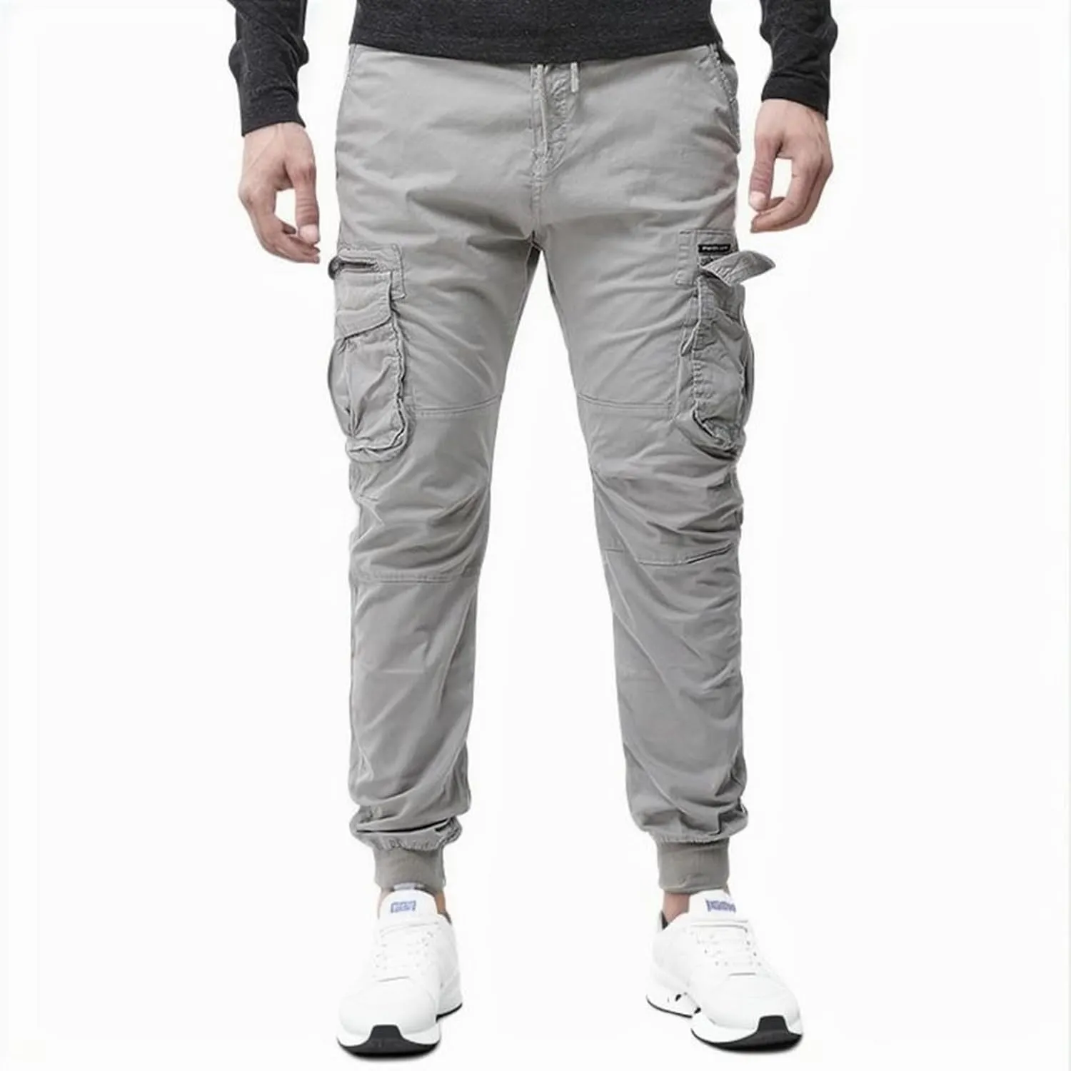 Mens Fashion Cargo Pants Casual Cotton Tapered Trousers Stretch Twill Drawstring Athletic Joggers Sweatpant with Pocket