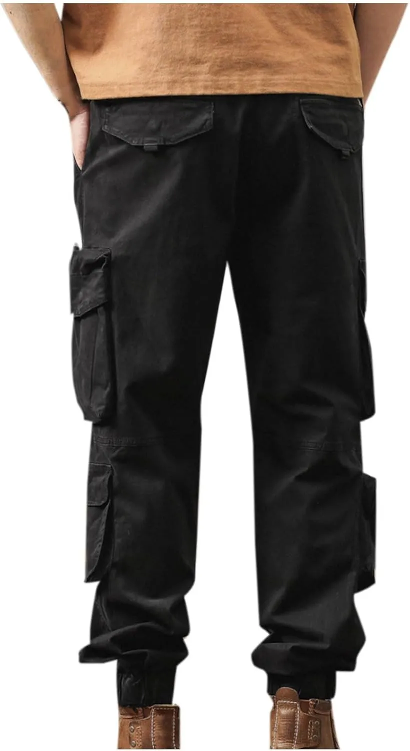 Men's Hiking Cargo Pants Joggers Slim Fit Stretch Lightweight Casual Work Pants with Multi Pockets Drawstring Waist