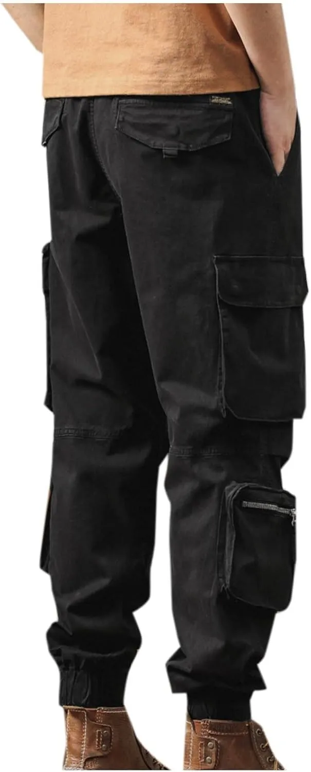 Men's Hiking Cargo Pants Joggers Slim Fit Stretch Lightweight Casual Work Pants with Multi Pockets Drawstring Waist