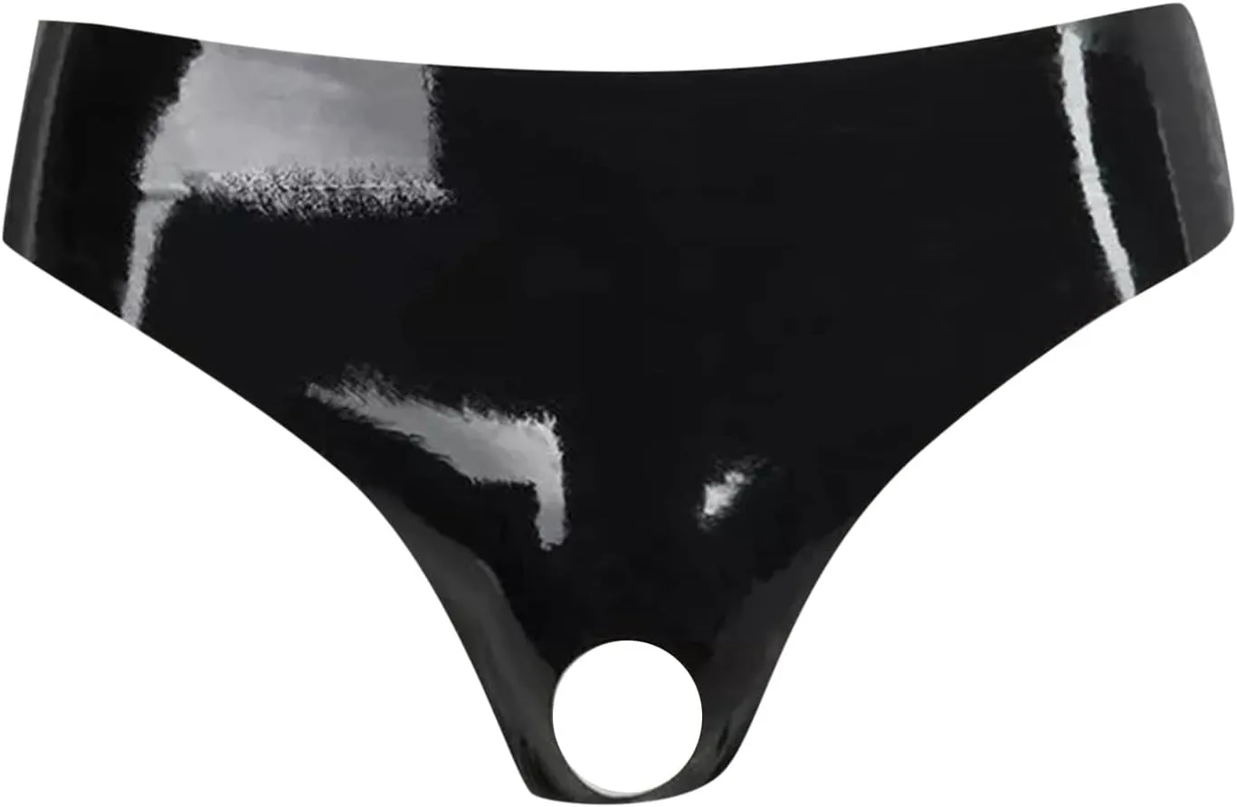 Men's Jockstrap Underwear Faux Leather Thong Open Front Underwear G-String Butt-Flaunting Gym Low Rise Brief