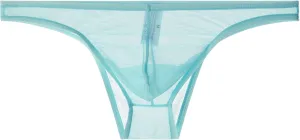 Men's Lace Frilly Thong Panties Sheer Mesh Boxer Briefs Semi Sheer T-back G-string Underwear Lingerie for Men Light Blue