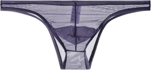 Men's Lace Frilly Thong Panties Sheer Mesh Boxer Briefs Semi Sheer T-back G-string Underwear Lingerie for Men Purple