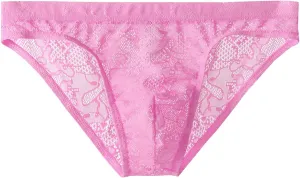 Mens Lace Panties Sexy Underwear Boxer Briefs Pouch Underwear Lingerie for Men Bikini Briefs Panties Pink