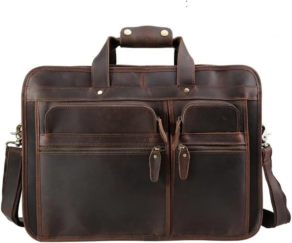 Mens Leather Messenger Bag for Laptop Business Travel For 15 Inch Computer Weatherproof Vintage Briefcase Office