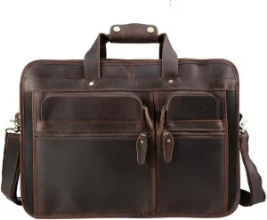 Mens Leather Messenger Bag for Laptop Business Travel For 15 Inch Computer Weatherproof Vintage Briefcase Office