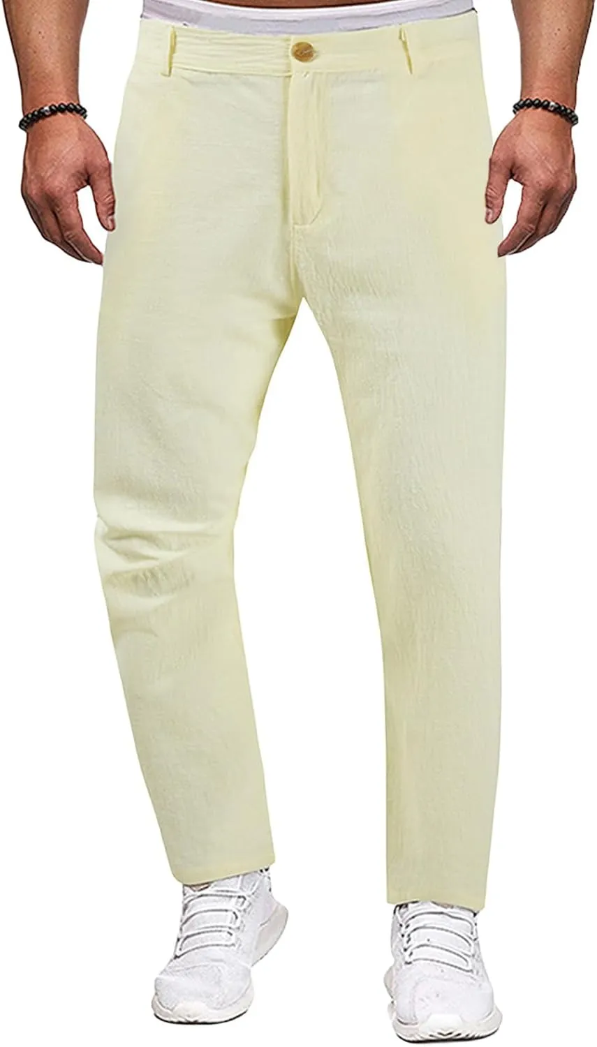 Men's Lightweight Casual Pants Button Stretch Pleated Slacks Golf Chino Pants Summer Beach Vacation Vintage Trousers