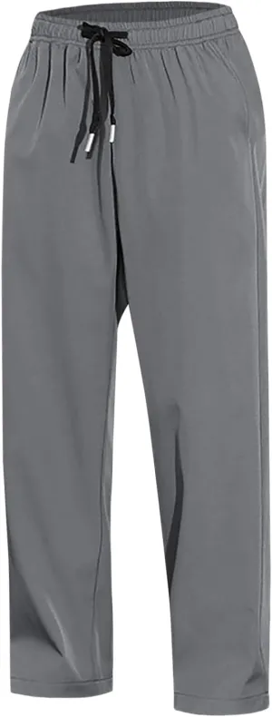 Mens Linen Cotton Loose Fit Lightweight Elastic Waist Pants, Summer Casual Lace Up Pocket Solid Color Pants