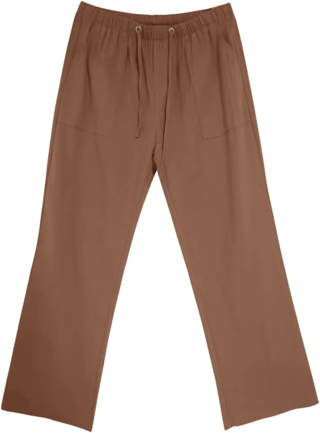 Mens Linen Pants Oversized Loose Stretchy Drawstring Waist Straight Legs Trouser Lightweight Casual Beach Pant Pocket