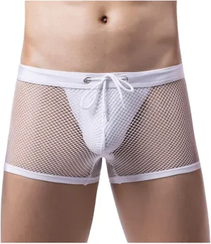 Men's Mesh See Through Boxers Sexy Silk Underwear Sheer boxer trunk Breathable Erotic Briefs Men's Sleepwear Thongs