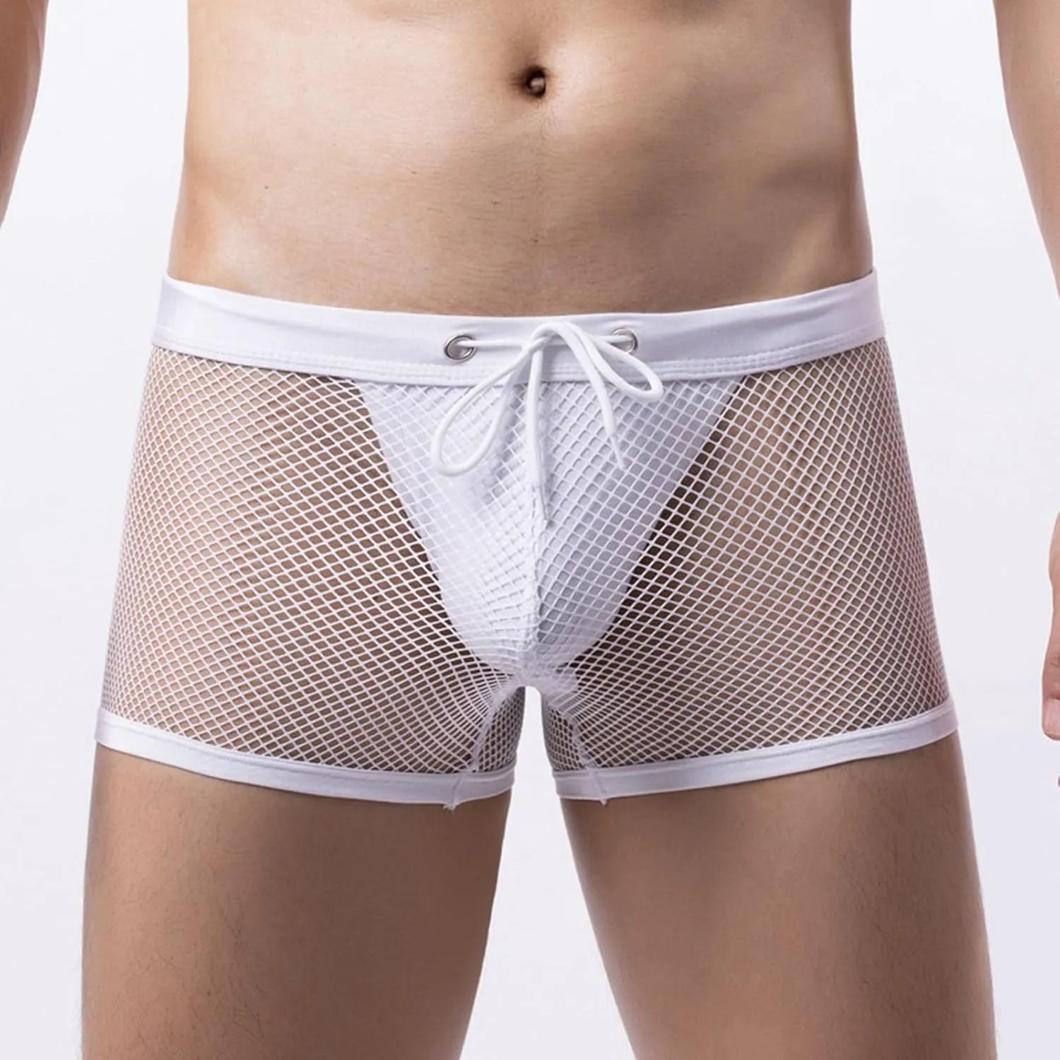 Men's Mesh See Through Boxers Sexy Silk Underwear Sheer boxer trunk Breathable Erotic Briefs Men's Sleepwear Thongs