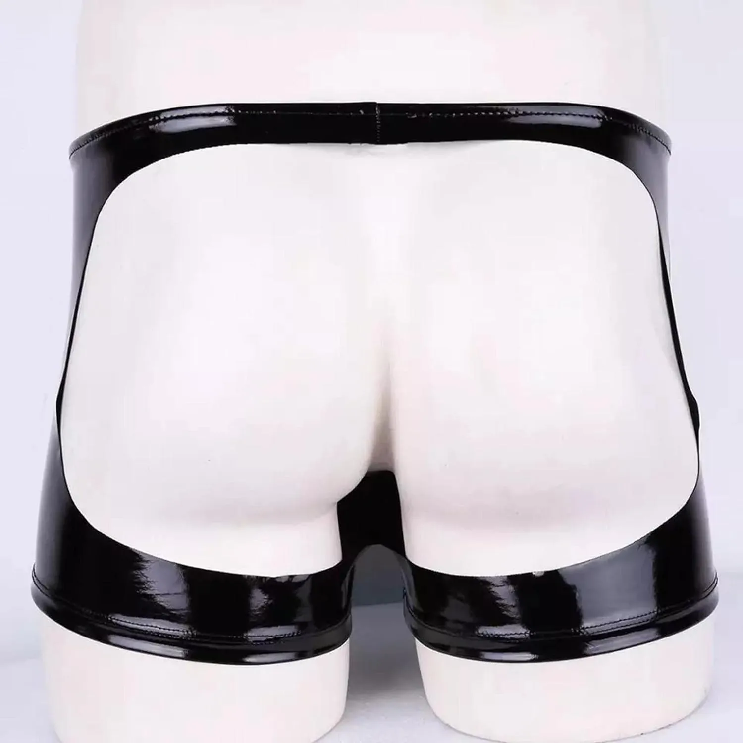 Men's Micro Hollow Out Leather Jockstrap Erotic Lingerie G-String Low Rise Thongs