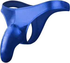 Men's Sexy Faux Leather Underwear Lingerie for Men Soft Low Rise Shorts Pants Boxer Briefs Blue