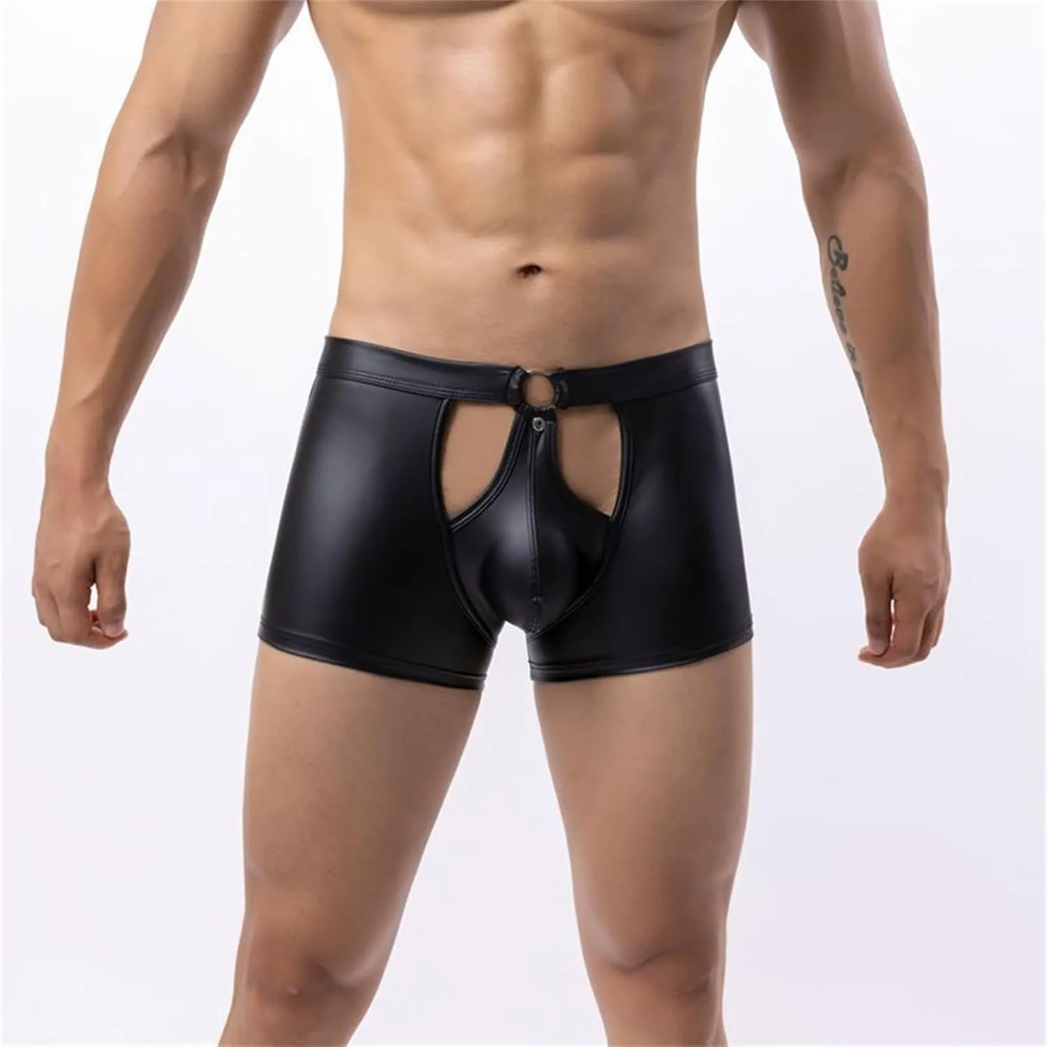 Men's Sexy Faux Leather Underwear Lingerie for Men Soft Low Rise Shorts Pants Boxer Briefs