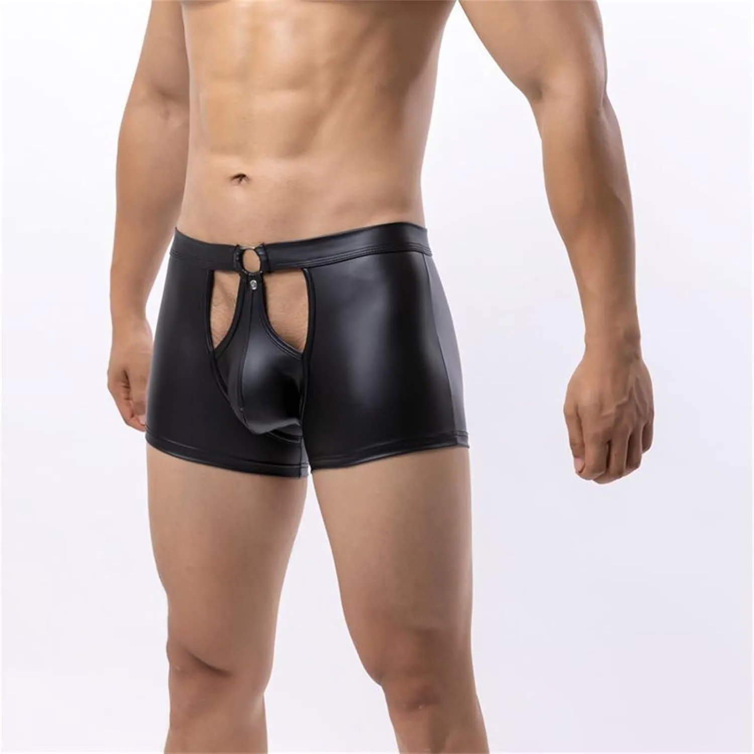 Men's Sexy Faux Leather Underwear Lingerie for Men Soft Low Rise Shorts Pants Boxer Briefs