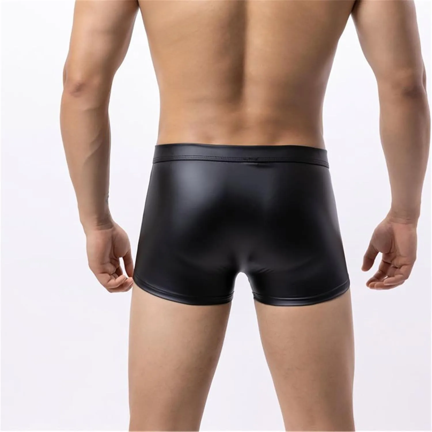 Men's Sexy Faux Leather Underwear Lingerie for Men Soft Low Rise Shorts Pants Boxer Briefs