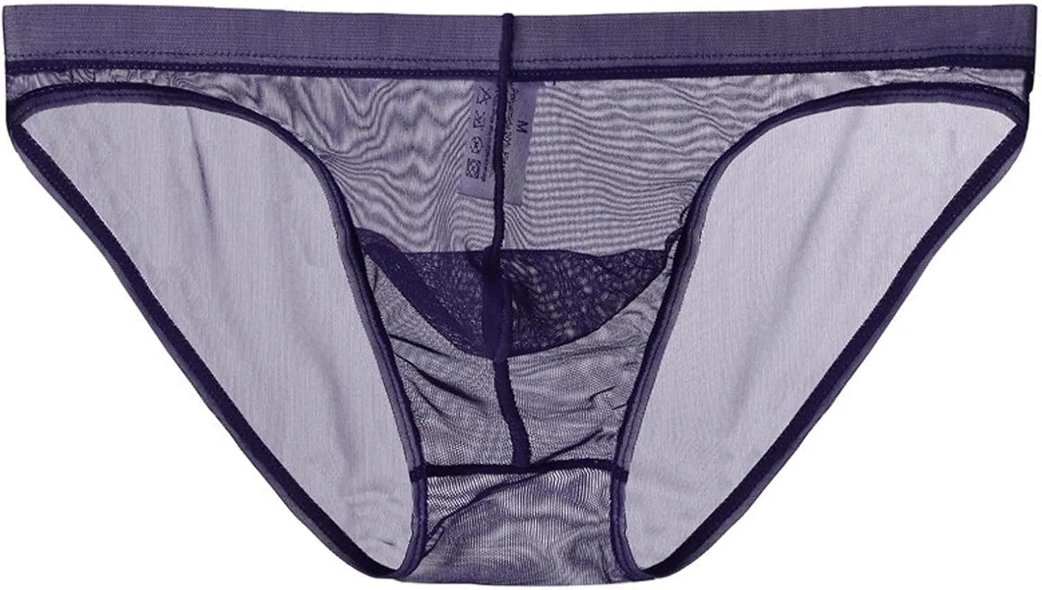 Men's Sexy Fishnet Underwear Low Rise See Through Breathable Erotic Lace Briefs Underpants Purple
