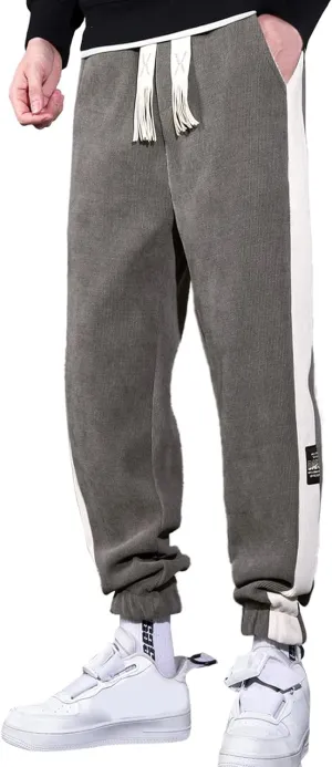 Mens Sweatpants with Pockets Big and Tall Fit Twill Joggers Multi-Pockets Cargo Pants Sweatpants for Men Men's Khaki