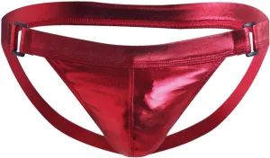 Men's Underwear Faux Leather Thong Underwear G-String with Pouch Butt-Flaunting Gym Low Rise Brief Red
