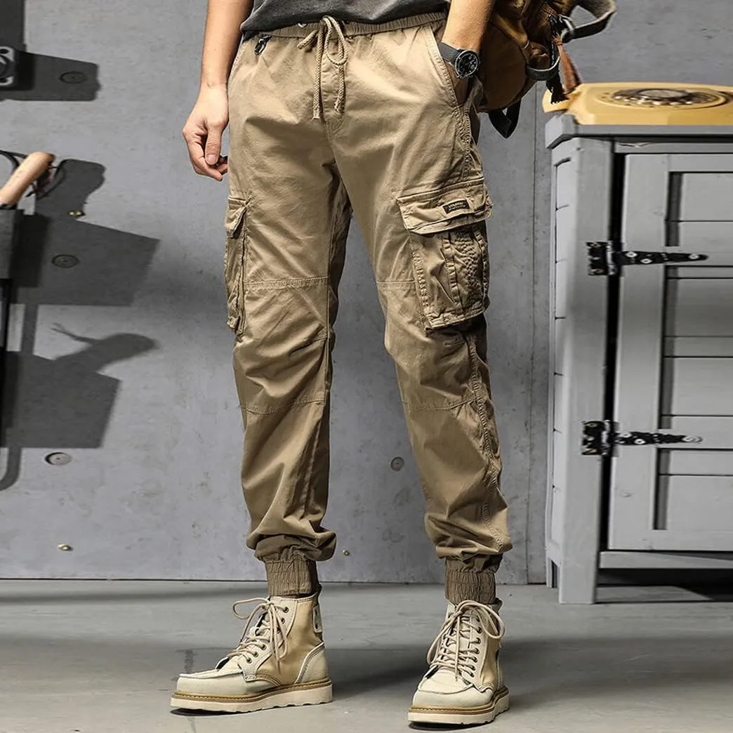 Mens Work Pants Mens Cotton Plus Size Pocket Solid Elastic Waist Pants Overall Pants Pantalones De Hombre Trabajo