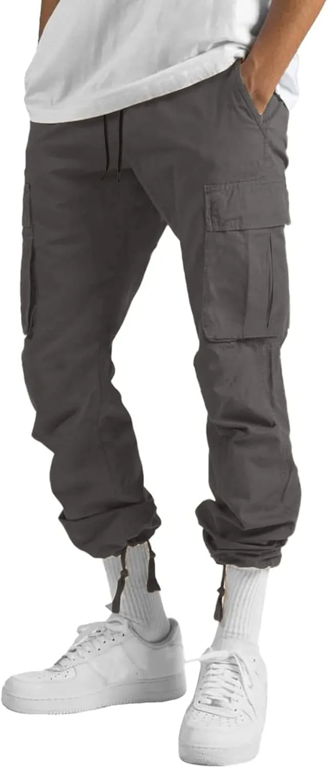 Mens Workout Cargo Sweatpants Pants Stretch Slim Fit Workout Bodybuilding Sweatpants Work Pants for Men with Pockets