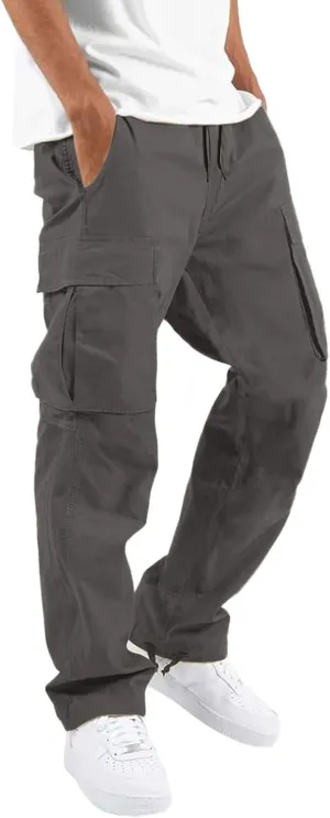Mens Workout Cargo Sweatpants Pants Stretch Slim Fit Workout Bodybuilding Sweatpants Work Pants for Men with Pockets