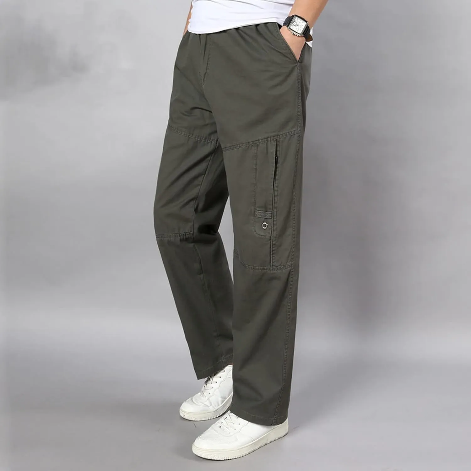 Mens Workout Cargo Sweatpants Thermal Cotton Pants Fashion Loose Handsome Pocket Jeans Pants Tooling Camouflage Pants