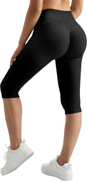 MOOSLOVER Women Hidden Scrunch Butt Lifting Capri Leggings High Waisted Seamless Compression Tummy Control Yoga Pants