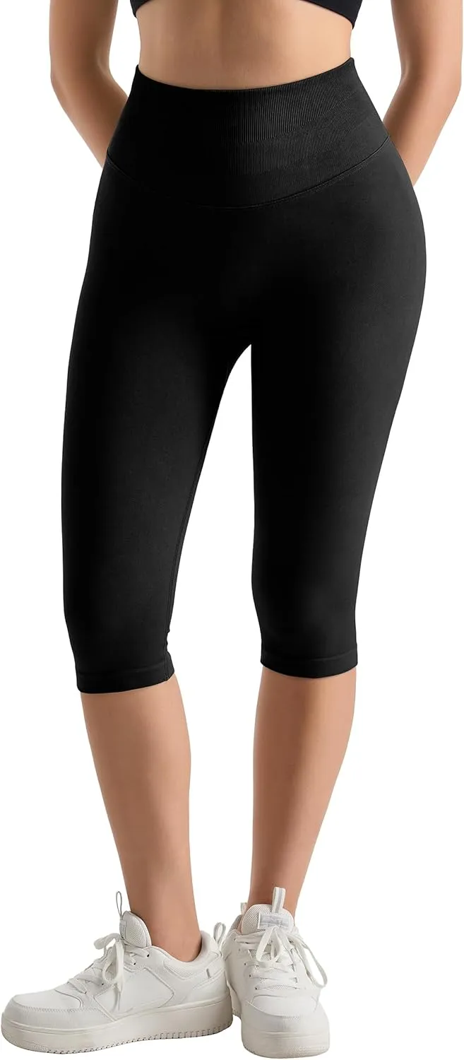 MOOSLOVER Women Hidden Scrunch Butt Lifting Capri Leggings High Waisted Seamless Compression Tummy Control Yoga Pants