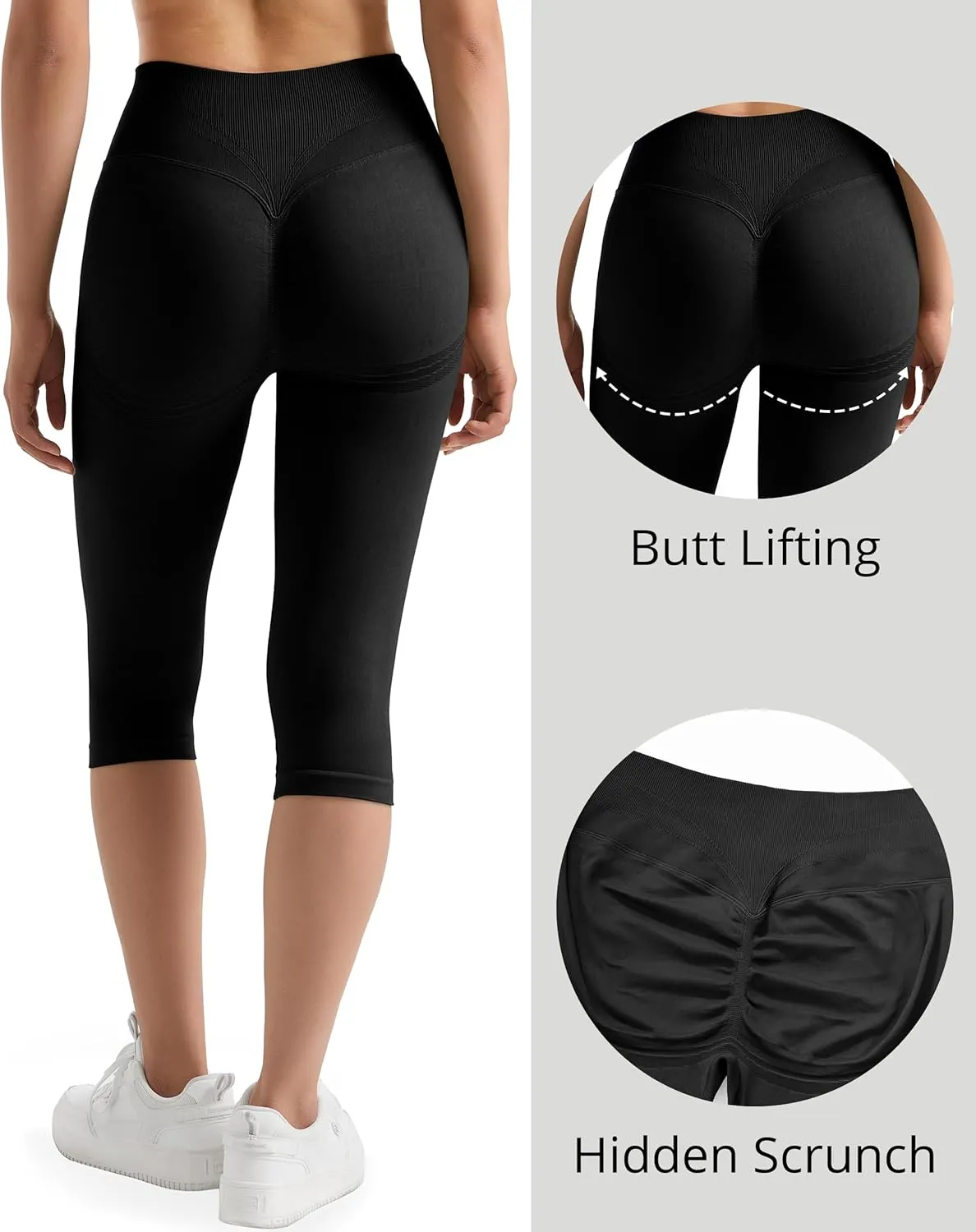 MOOSLOVER Women Hidden Scrunch Butt Lifting Capri Leggings High Waisted Seamless Compression Tummy Control Yoga Pants