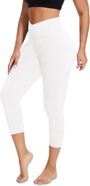 MOREFEEL V Cross Waist Capri Leggings for Women- Summer Workout Tummy Control Butt Lift Soft Sports Gym Yoga Pants Tights