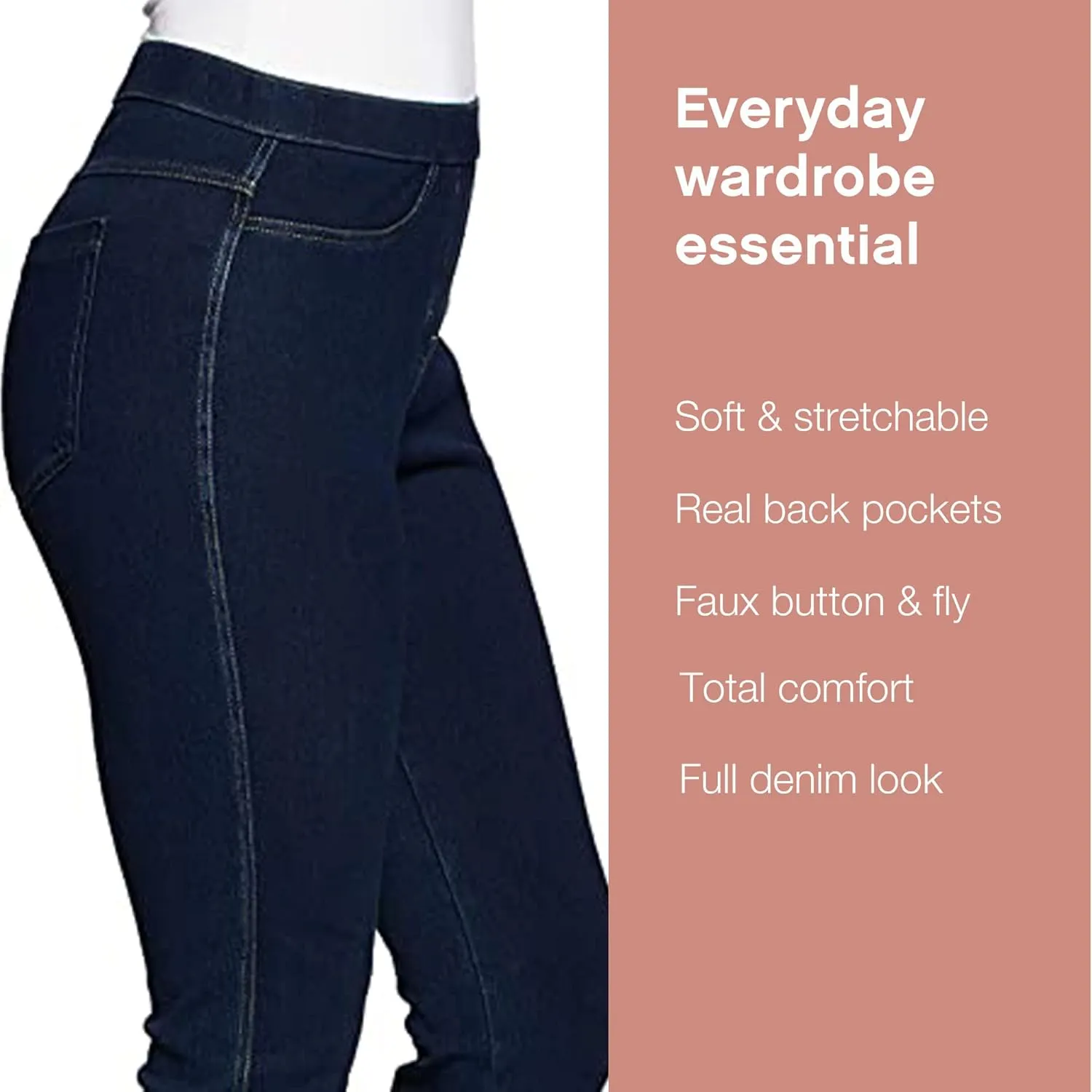 No Nonsense Womens Classic Denim Leggings, Jeggings for Women with Real Back Pockets, High Waisted Stretch Jeans