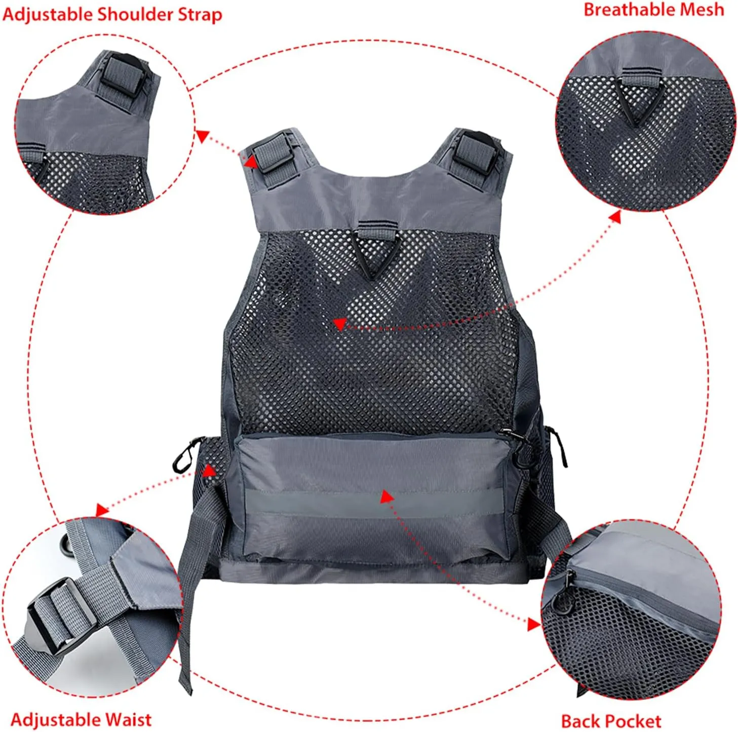 Obcursco Fly Fishing Vest for Men and Women with Breathable Mesh, Trout Fishing Gear, for Outdoors Stream Fishing