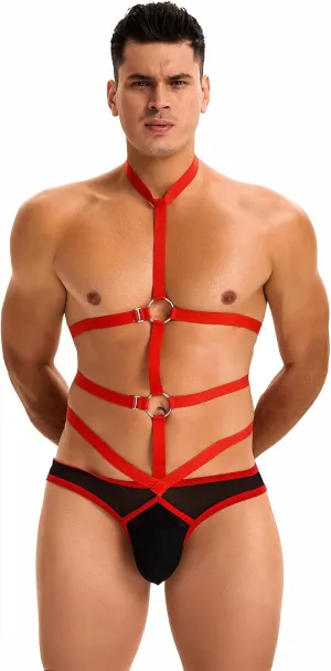 ohyeah Mens Sexy Underwear Full Body Harness Strappy Lingerie Breathable Mesh Briefs See Through Underwear Lingerie for Men