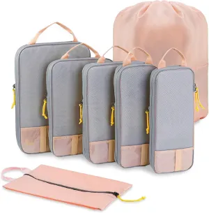 Packing Cubes for Travel, 7 Pcs Durable Water-Resistant Compression Packing Cubes and Lightweight Travel Packing Organizers with Portable Handle, Breathable Mesh, Double Zippers