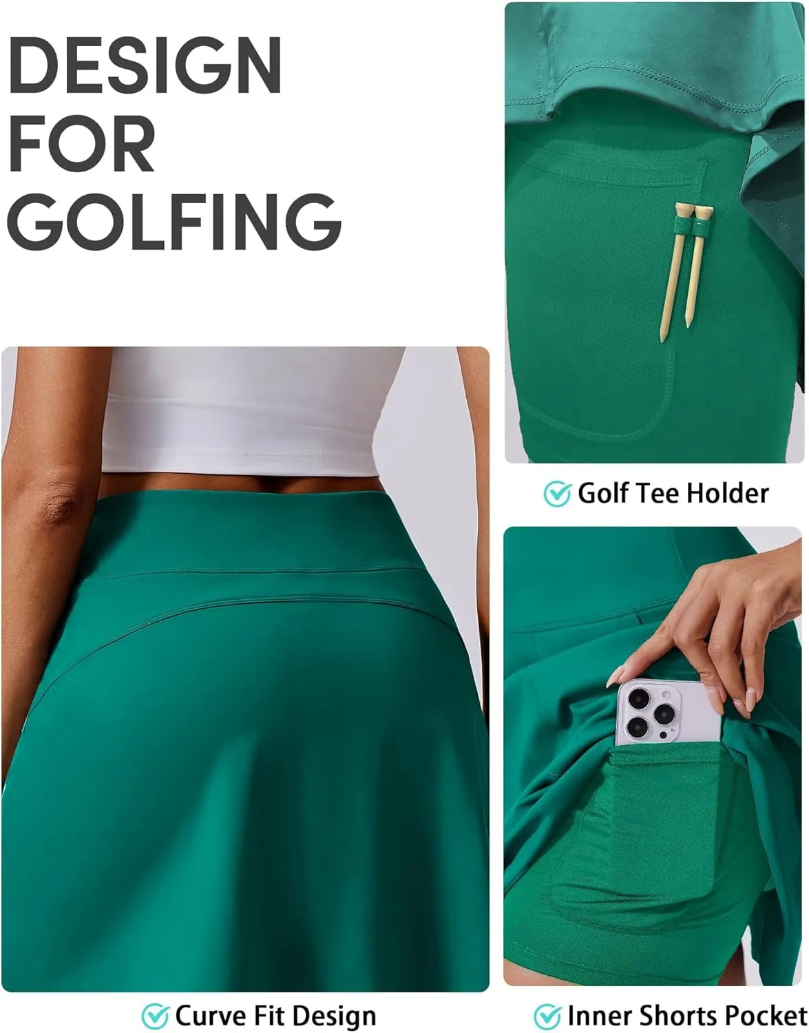 PINSPARK 16" Golf Skorts for Woman High Waisted Tennis Skirts with Pockets Shorts Pickleball Running Athletic Skort Summer