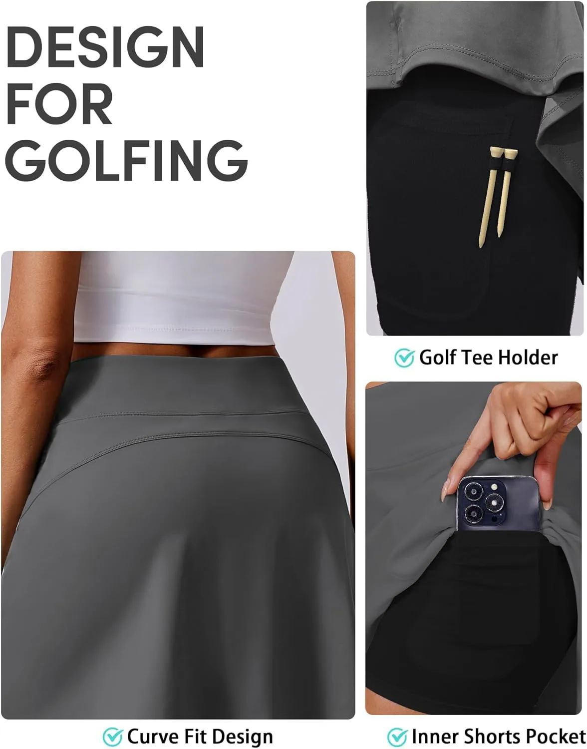 PINSPARK 16" Golf Skorts for Woman High Waisted Tennis Skirts with Pockets Shorts Pickleball Running Athletic Skort Summer