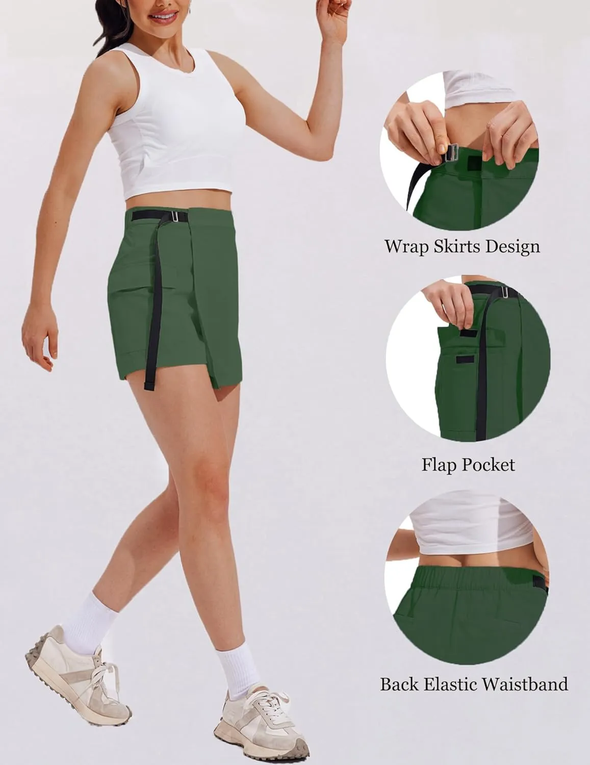 PINSPARK Womens Hiking Shorts Lightweight Golf Skorts Quick Dry Athletic Short with Cargo Pockets for Outdoor Causal